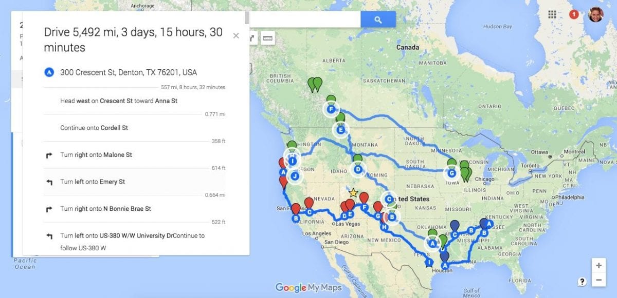 road trip planning using google maps